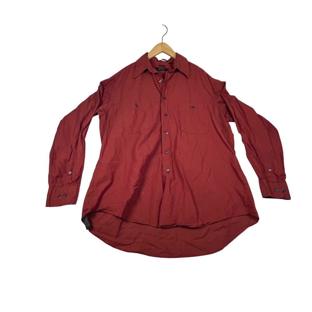 FUBU The Collection Mens Red Ribbed Cotton Button Down Shirt Long Sleeve L 16.5